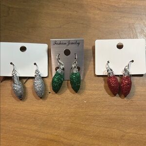 Sparkling Holiday Earrings - Silver, Green, and Red